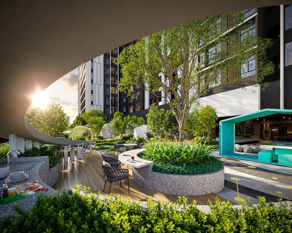 Landscaped podium garden and social terrace at Gen Sphere