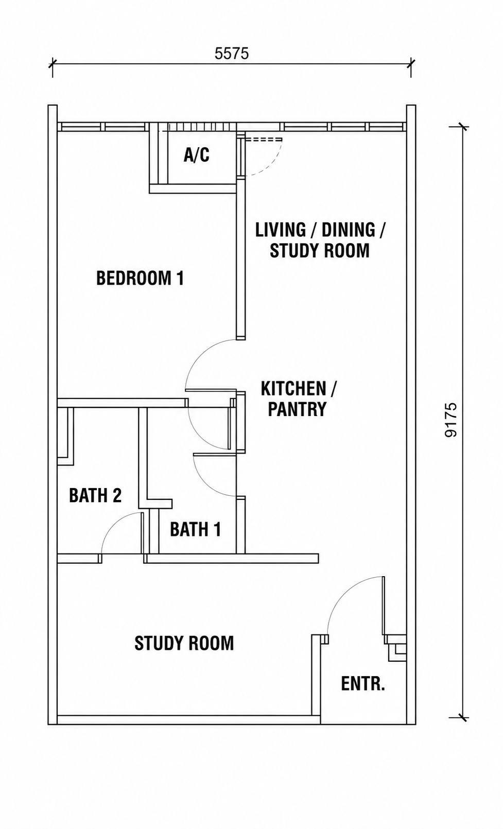 Gen Sphere Type B, 551 sq ft typical unit floor plan
